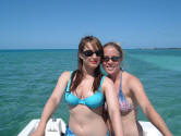 Charlotte and Claire driving the boat.