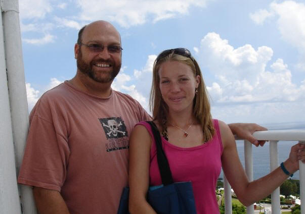 Ray and Claire and the top of Gibb's Hill Lighthouse in Bermuda. photographs