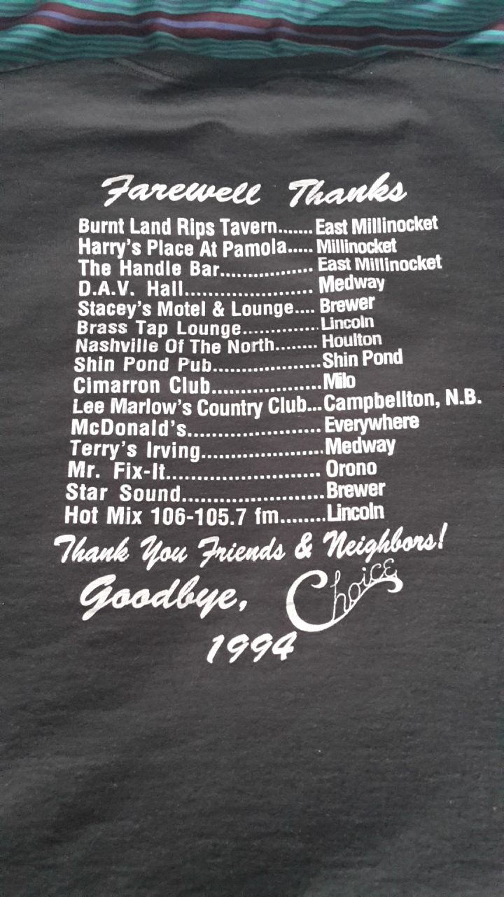 Close up of the Back of a Choice Farewell T-Shirt - 1994.