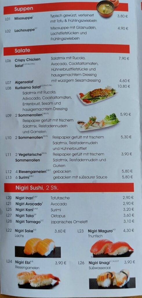 Suppen, Salate, Nigiri Sushi Menu - Sushi-Karte - Orchidee China-Restaurant Minden Speisekarte MENU