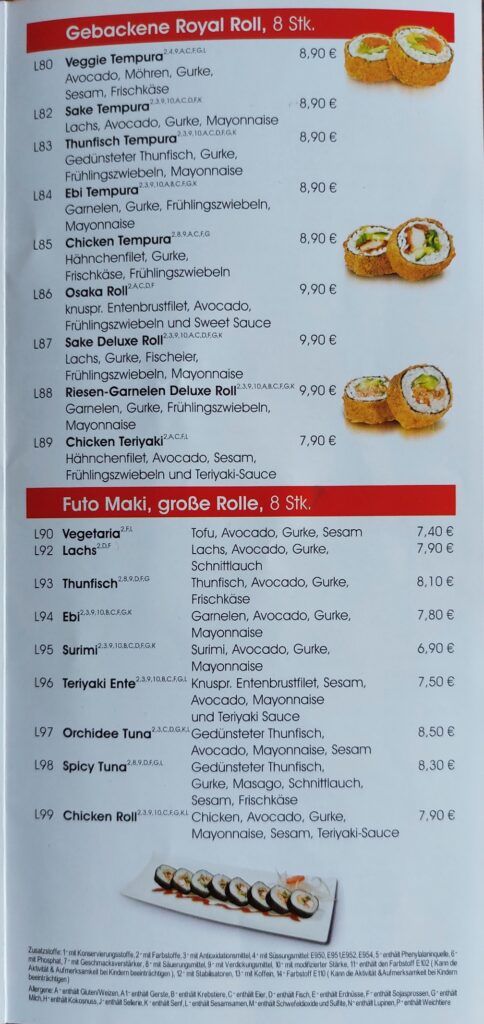 Gebackene Royal Roll Sushi Menu - Sushi-Karte - Orchidee China-Restaurant Minden Speisekarte MENU