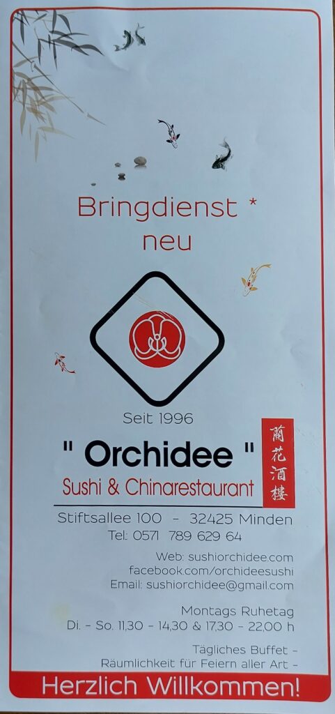 Bringdienst neu - Orchidee China-Restaurant Minden Speisekarte MENU