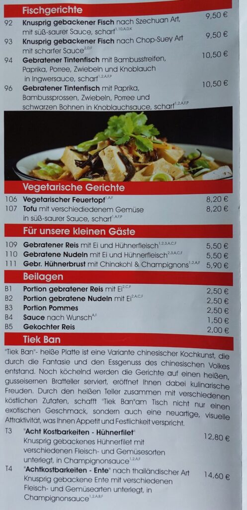 Fischgerichte, Vegetarische Gerichte Chinesische Spezialitaeten - Orchidee China-Restaurant Minden Speisekarte MENU