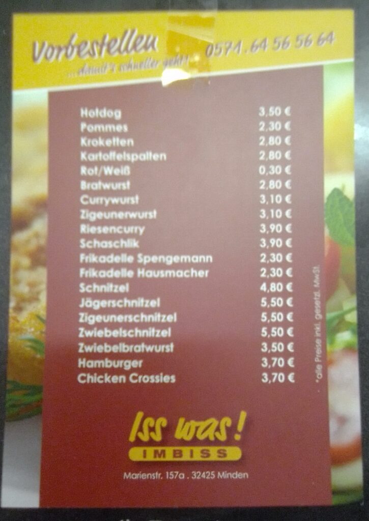 Hier ist das Menü - die Speisekarte fuer Iss Was!